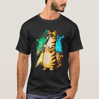 Cool Cat Playing The Clarinet Design Hippy Hipster T-Shirt