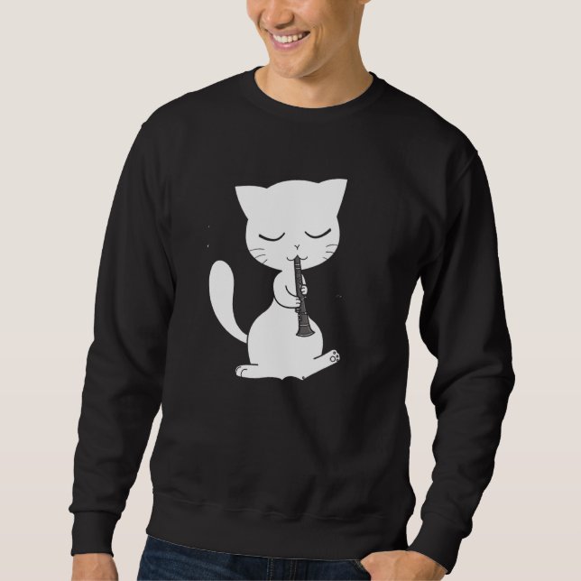 Cool Cat Playing The Clarinet Hippy Hipster  Sweatshirt (Front)