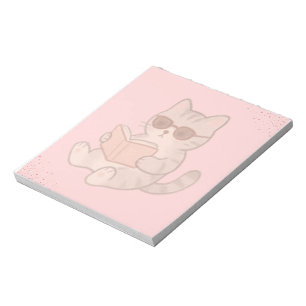 Cool Cat Reading Book Pastel Pink Aesthetic Notepad