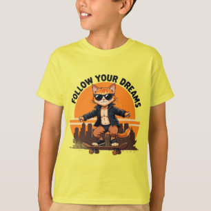 Cool Cat Riding Skateboard T-Shirt