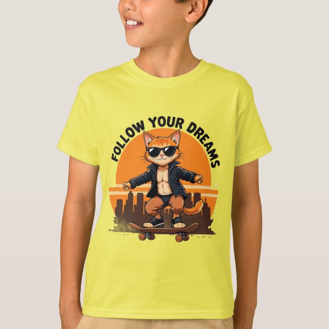 Cool Cat Riding Skateboard T-Shirt (Front)