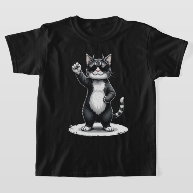 Cool Cat Rock Dancer Tee | Funny Animal Music Gift (Laydown)