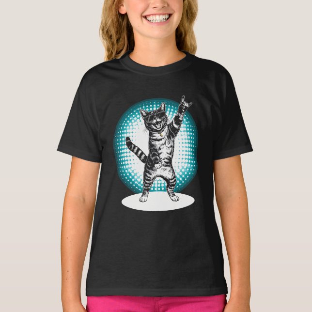 Cool Cat Rock Dancer Tee | Funny Animal Music Gift (Front)