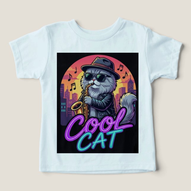 Cool Cat Saxophone – Retro Neon 90s Jazz Cat Desig (Design Front)
