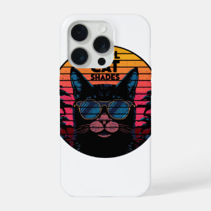 Cool Cat Shades Vintage Synthwave Sunset Art iPhone 15 Pro Case