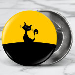 Cool Cat Silhouette Whimsical Cartoon Custom 6 Cm Round Badge<br><div class="desc">A whimsical silhouette of a black cat sitting at the top of a hill with a yellow background.</div>