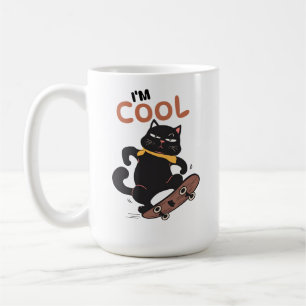 Cool Cat Skateboard – Funny Black Cat Illustration Coffee Mug