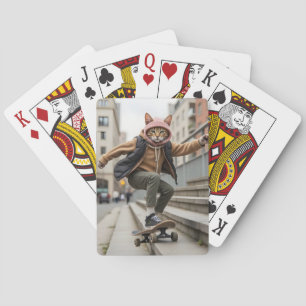 Cool Cat Skateboard Radical Feline Skater Gift Playing Cards