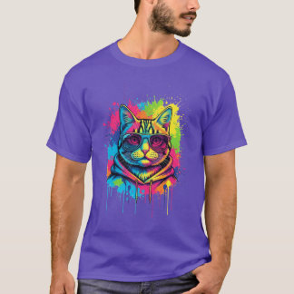 Cool Cat Street Art – Neon Splash Kitty T-Shirt