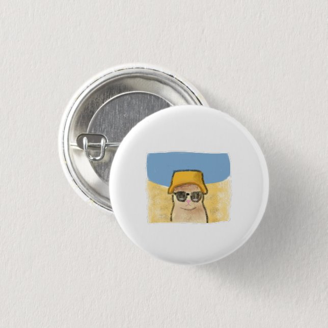 Cool Cat Summer Beach Bucket Hat Gift 3 Cm Round Badge (Front & Back)