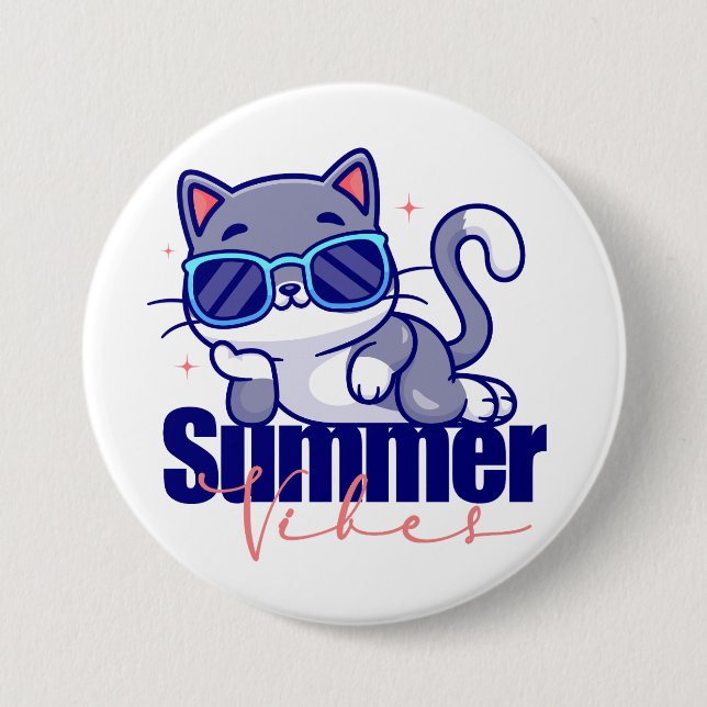 Cool Cat Summer Vibes 7.5 Cm Round Badge (Front)