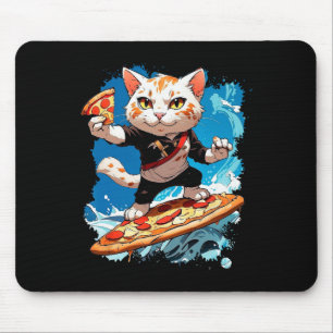 Cool Cat Surfing On Pizza Mouse Pad