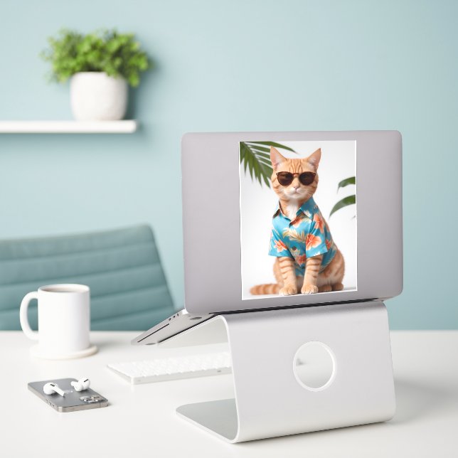 COOL CAT TROPICAL BIG STICKERS DECALS (Laptop On Desk)