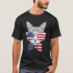 Cool Cat Wear Glasses American Flag Independence 4 T-Shirt