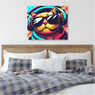 cool cat wearing headphones art print