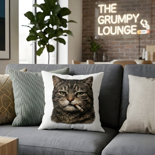 "Cool Cat with Cigarette" Edgy Tabby Cat Throw  Cushion