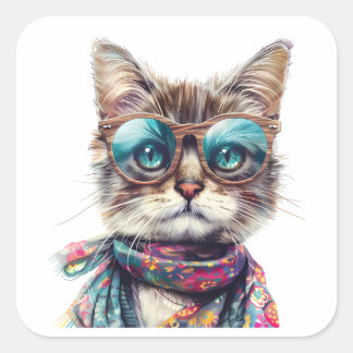 Cool Cat with Glasses Square Sticker