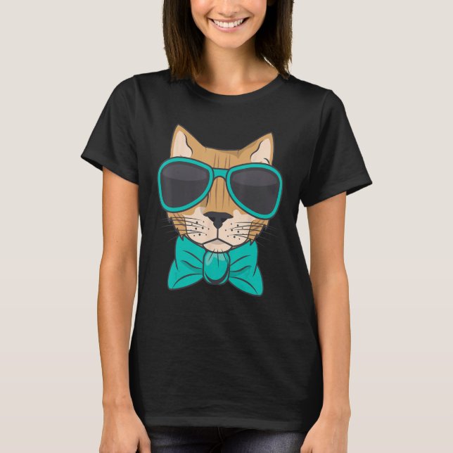 Cool Cat With Glasses T-Shirt (Front)