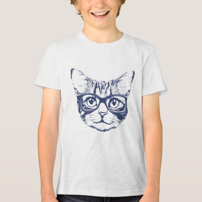 Cool Cat with Glasses  Tri-Blend Shirt (Front)