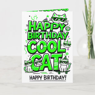 Cool Cat with Green Shades Birthday card