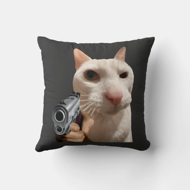 Cool Cat With Gun Funny Meme  Cushion (Back)