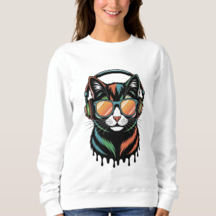 Cool Cat with Headphones and Sunglasses Sweatshirt