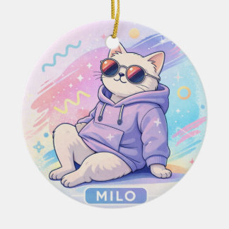 Cool Cat with Name MILO | Cute Aesthetic  Ceramic Tree Decoration