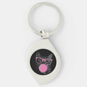 Cool Cat with Pink Glasses & Bubble Gum Key Ring