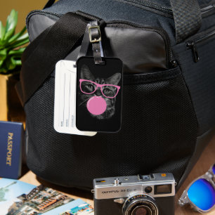 Cool Cat with Pink Glasses & Bubble Gum Luggage Tag