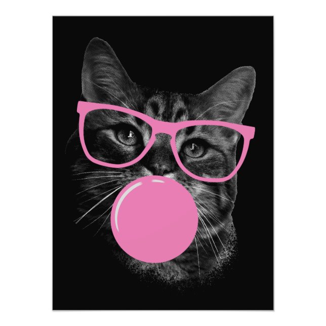 Cool Cat with Pink Glasses & Bubble Gum  Photo Print (Front)