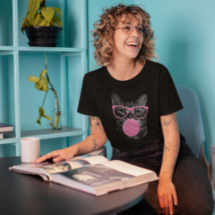 Cool Cat with Pink Glasses & Bubble Gum T-Shirt