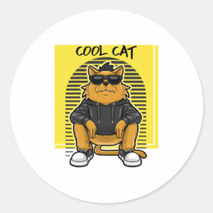 Cool cat with sunglasses and a sweater classic round sticker