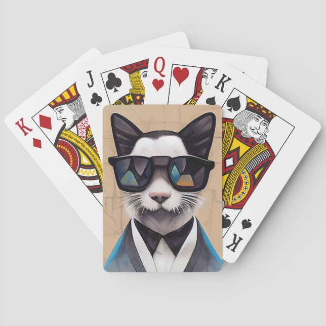  COOL CAT WITH SUNGLASSES ART PLAYING CARDS (Back)