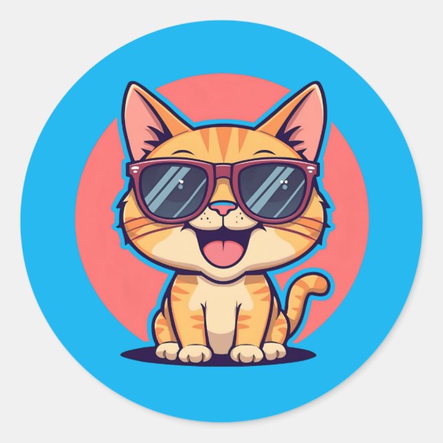 Cool Cat with Sunglasses – Cute Funny Kitty Design Classic Round Sticker (Front)