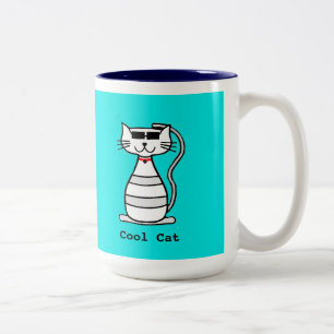 Cool Cat with sunglasses Two-Tone Coffee Mug