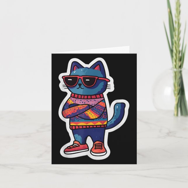 Cool Cat With Sungles Retro Style Funny Animal  Card (Front)