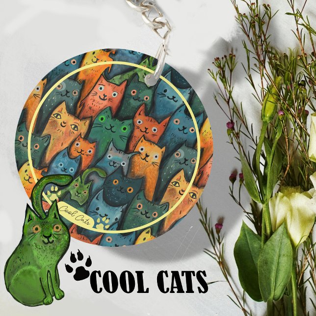 Cool Cats Cartoon Colourful Key Ring (Cool Cats Cartoon Colorful Keychain)