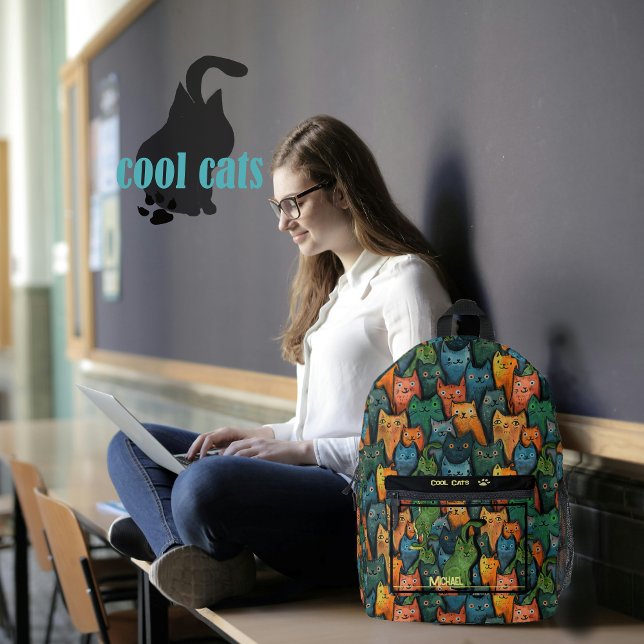 Cool Cats Colourful Cartoon Cat Printed Backpack (Cool Cats Colorful Cartoon Cat Printed Backpack)