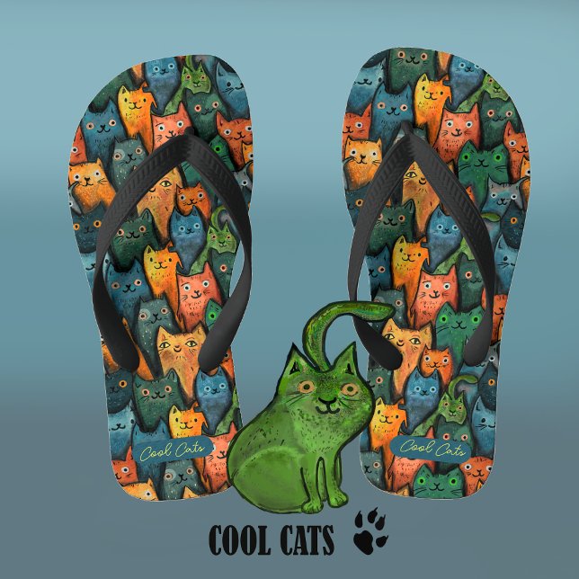 Cool Cats Colourful Watercolor Jandals (Creator Uploaded)
