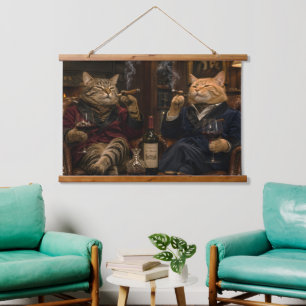 Cool Cats Enjoying Wine And Cigars! Hanging Tapestry