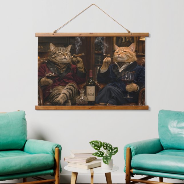 Cool Cats Enjoying Wine And Cigars! Hanging Tapestry (Living Room)