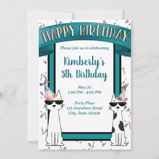 Cool Cats Happy Birthday Invitation
