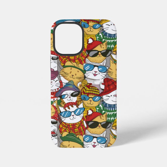 Cool Cats in Beanies and Sunglasses Pattern iPhone Case (Back)