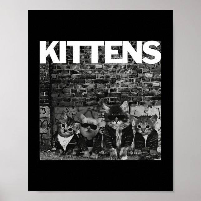 Cool Cats Kittens Meow Punk Rock Band Funny Cat Lo Poster (Front)