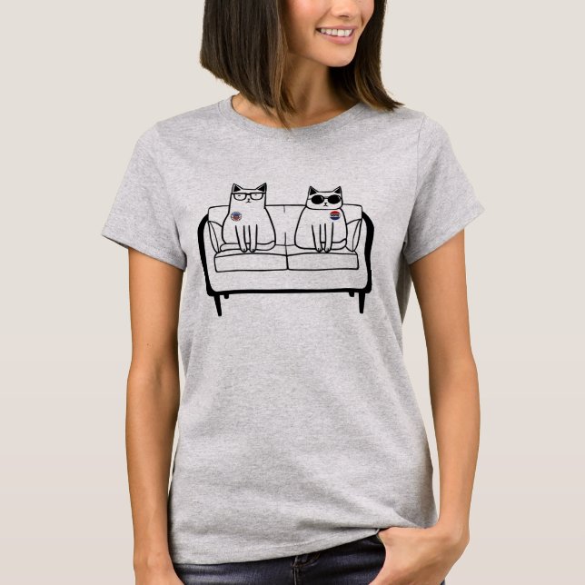 Cool Cats on a Couch - VOTE - Harris Walz T-Shirt (Front)