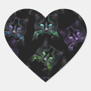 Cool Cats on Black! Multi-coloured Cats Heart Sticker