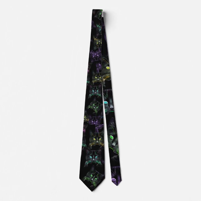 Cool Cats on Black! Multi-coloured Cats Tie (Front)