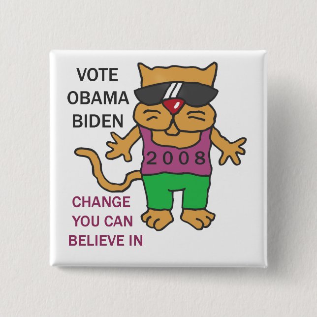 COOL CATS VOTE OBAMA 15 CM SQUARE BADGE (Front)