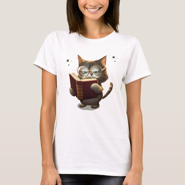 Cool Cats Wearing Glasses Read Book T-Shirt (Front)