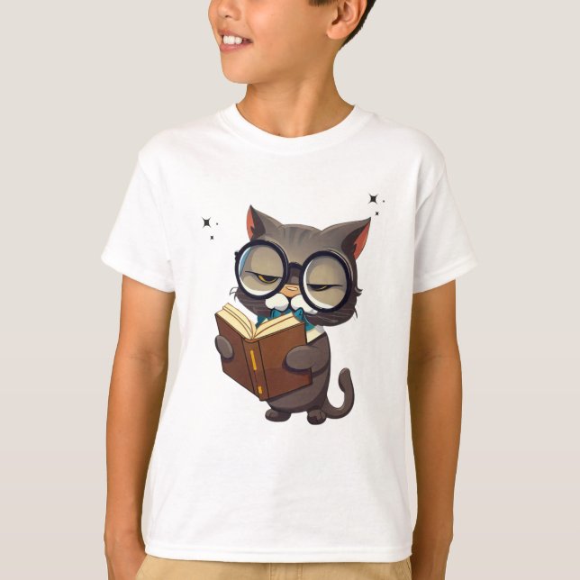 Cool Cats Wearing Glasses Read Book T-Shirt (Front)